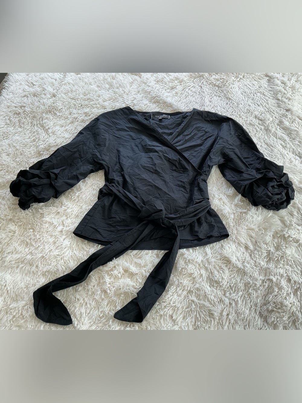Max Studio Black Wrap Tie-Waist Blouse